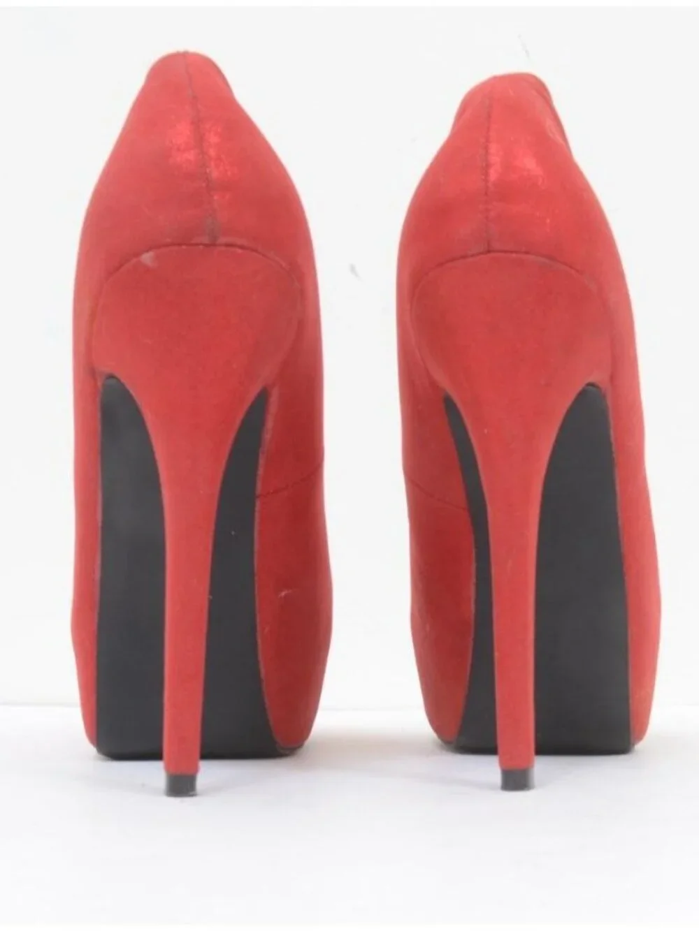 De Blossom Women's 8.5 Red Sparkle Almond Toe Platform Pumps Stiletto Heels